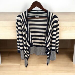 Jana Women’s M Nautical Stripe Open Front Waterfall Cardigan Navy & White